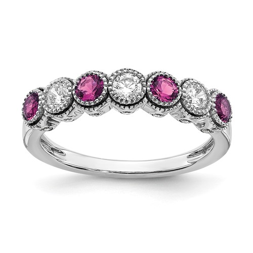 14K White Gold 0.50 Carat Lab Grown Diamond VS SI+ G+ and Lab Created Pink Sapphire Complete Ring