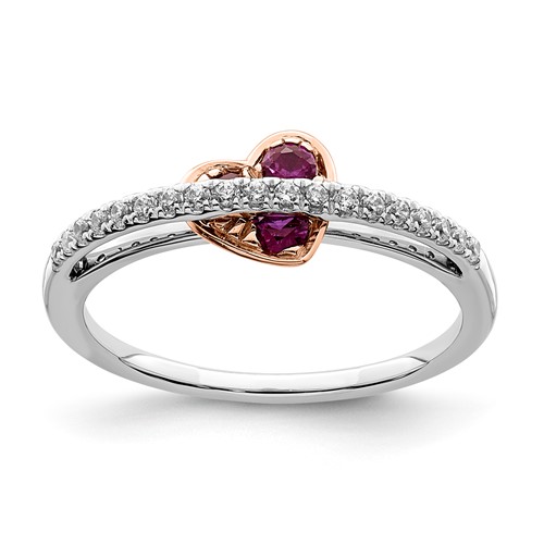 Sterling Silver & RG w/Created Ruby & CZ Promise Heart Ring