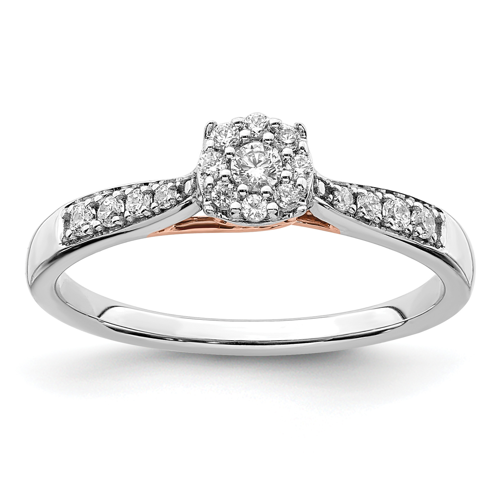 14k Two Tone Rose and White Gold 1/5 carat Lab Grown Diamond VS/SI+ G+ Petite Engagement Ring (RM7532-020-WRLG)