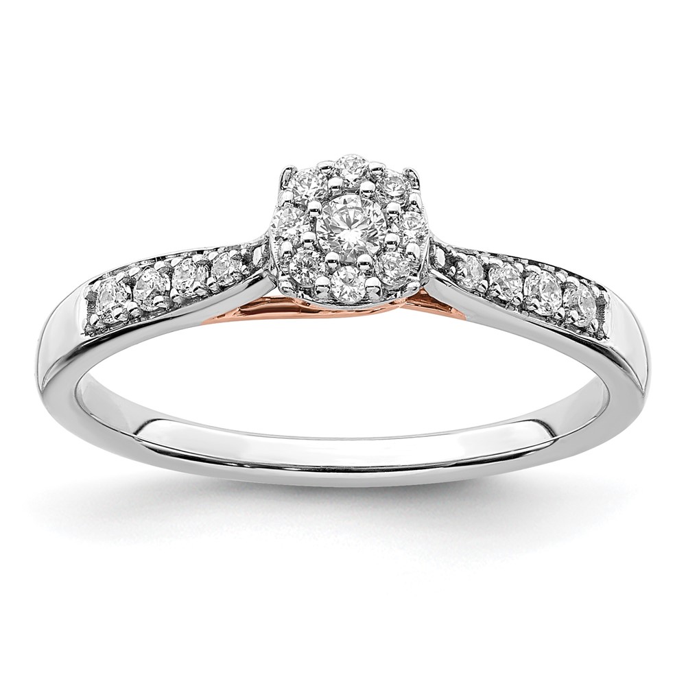 14k Two Tone Rose and White Gold 1/5 carat Lab Grown Diamond VS/SI+ G+ Petite Engagement Ring (RM7532-020-WRLG)