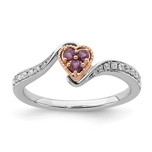 Sterling Silver & RG w/Created Ruby & CZ Promise Heart Ring