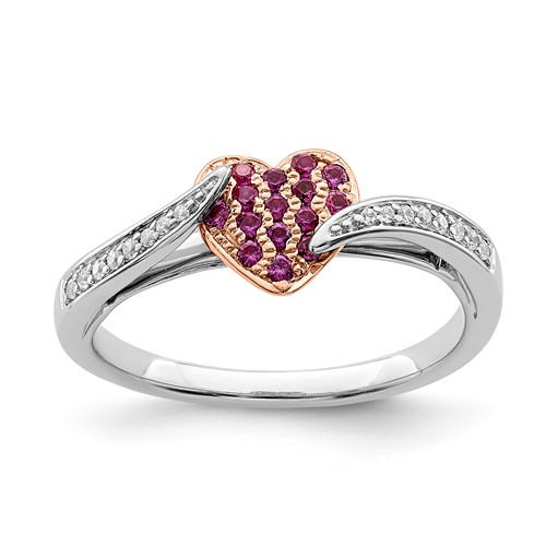 Sterling Silver & RG w/Created Ruby & CZ Promise Heart Ring