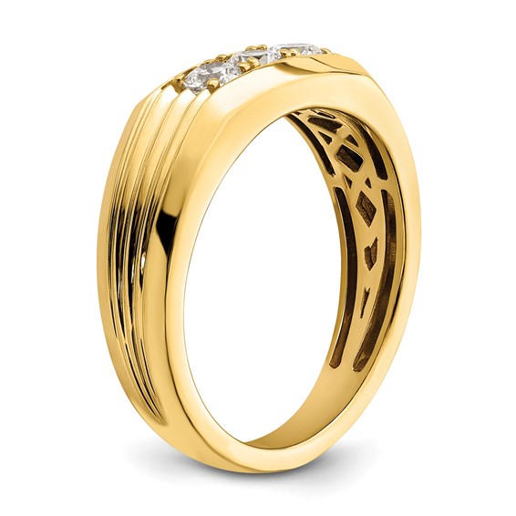 14K 3-Stone 1/2 carat Diamond Complete Men's Ring