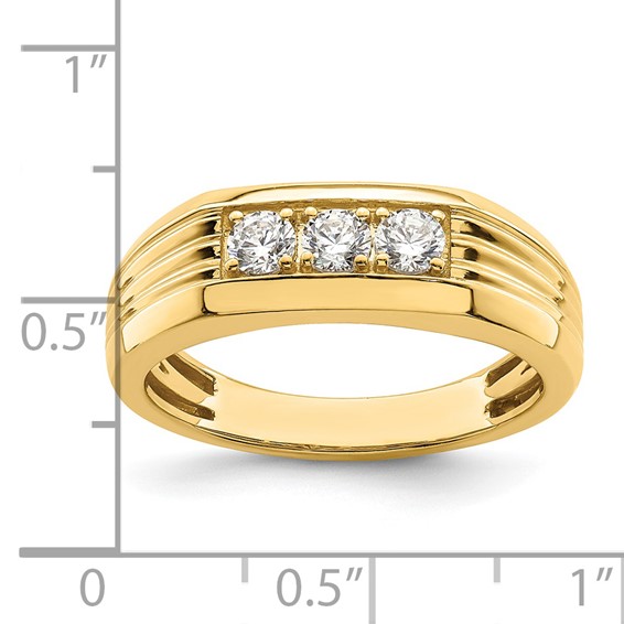 14K 3-Stone 1/2 carat Diamond Complete Men's Ring