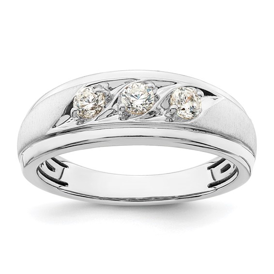 14K White 3-Stone Complete Diamond Men's Ring