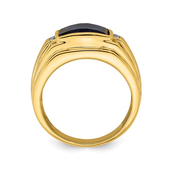14kYG Polished & Satin Cr. Sapphire & Diamond Men's Ring