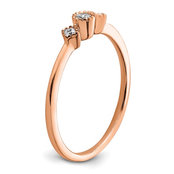 14k Rose Gold Beaded Edge Petite 3-Stone 1/10 carat Round/Princess Diamond Complete Promise/Engagement Ring