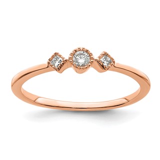 14k Rose Gold Beaded Edge Petite 3-Stone 1/10 carat Round/Princess Diamond Complete Promise/Engagement Ring