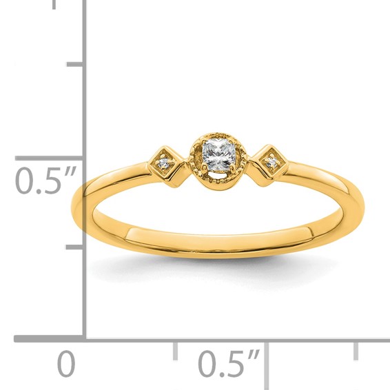 14k Beaded Edge Petite 3-Stone 1/15 carat Cushion Diamond Complete Promise/Engagement Ring