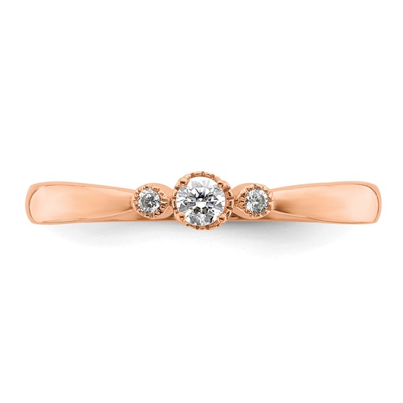 14k Rose Gold Beaded Edge Petite 3-Stone 1/15 carat Round Diamond Complete Promise/Engagement Ring