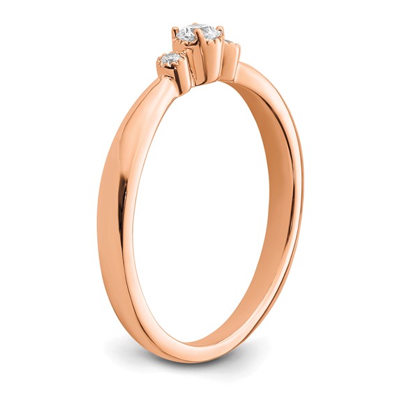 14k Rose Gold Beaded Edge Petite 3-Stone 1/15 carat Round Diamond Complete Promise/Engagement Ring
