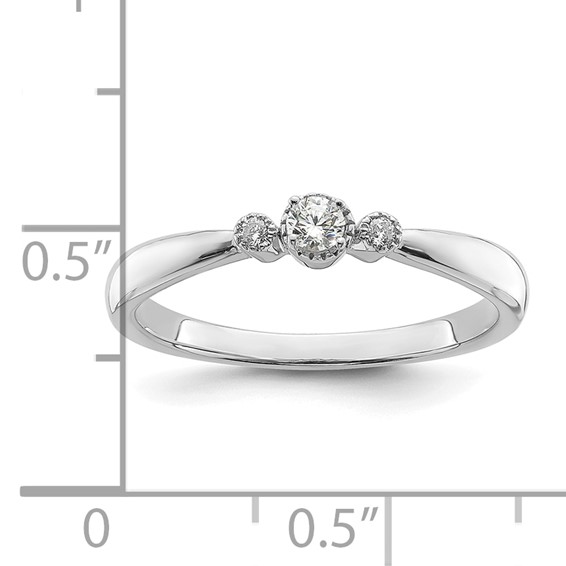 14k White Gold Beaded Edge Petite 3-Stone 1/15 carat Round Diamond Complete Promise/Engagement Ring