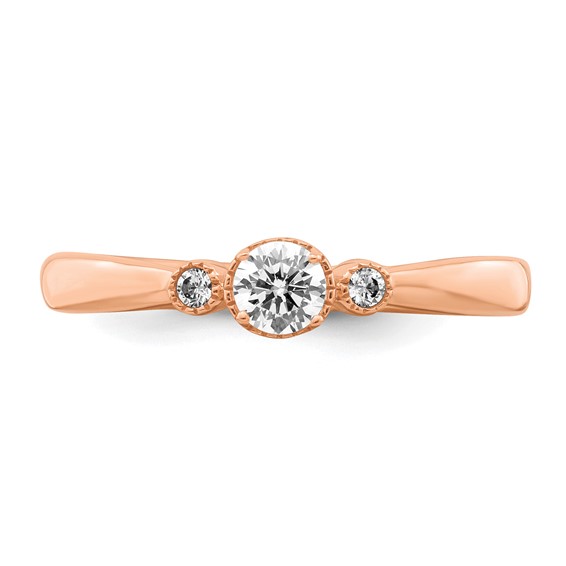 14k Rose Gold Beaded Edge Petite 3-Stone 1/4 carat Round Diamond Complete Promise/Engagement Ring