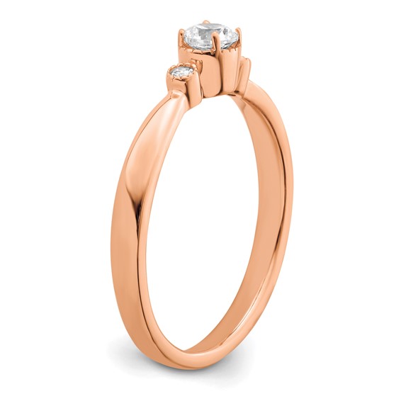 14k Rose Gold Beaded Edge Petite 3-Stone 1/4 carat Round Diamond Complete Promise/Engagement Ring