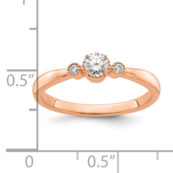 14k Rose Gold Beaded Edge Petite 3-Stone 1/4 carat Round Diamond Complete Promise/Engagement Ring