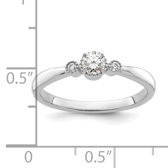 14k White Gold Beaded Edge Petite 3-Stone 1/4 carat Round Diamond Complete Promise/Engagement Ring