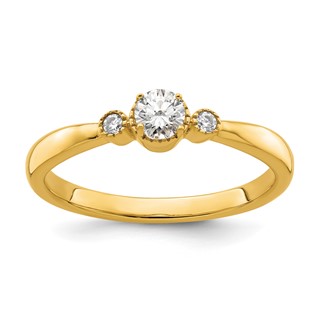 14k Beaded Edge Petite 3-Stone 1/4 carat Round Diamond Complete Promise/Engagement Ring