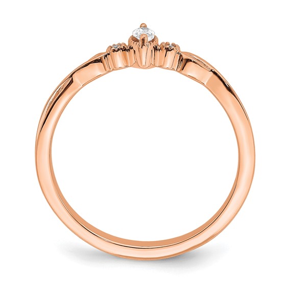 14k Rose Gold Beaded Edge Petite 3-Stone 1/15 carat Marquise Diamond Complete Promise/Engagement Ring