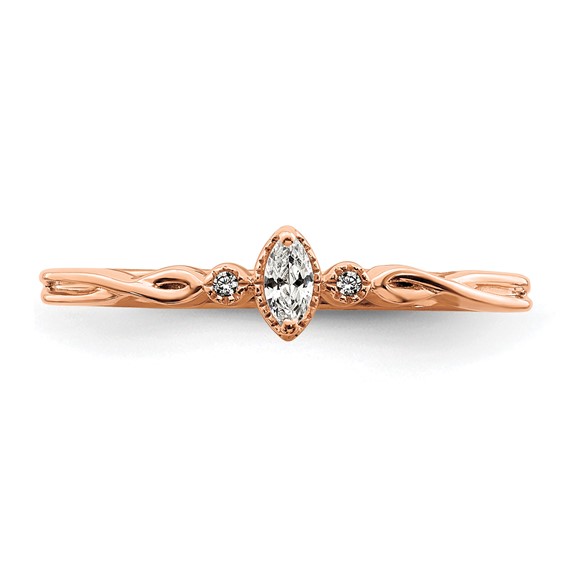 14k Rose Gold Beaded Edge Petite 3-Stone 1/15 carat Marquise Diamond Complete Promise/Engagement Ring