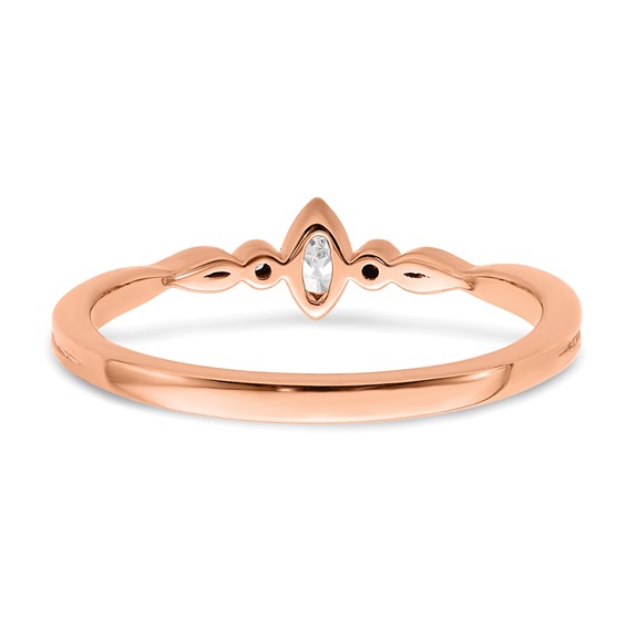 14k Rose Gold Beaded Edge Petite 3-Stone 1/15 carat Marquise Diamond Complete Promise/Engagement Ring
