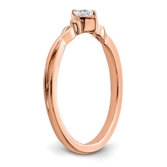 14k Rose Gold Beaded Edge Petite 3-Stone 1/15 carat Marquise Diamond Complete Promise/Engagement Ring
