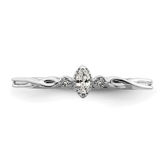 14k White Gold Beaded Edge Petite 3-Stone 1/15 carat Marquise Diamond Complete Promise/Engagement Ring