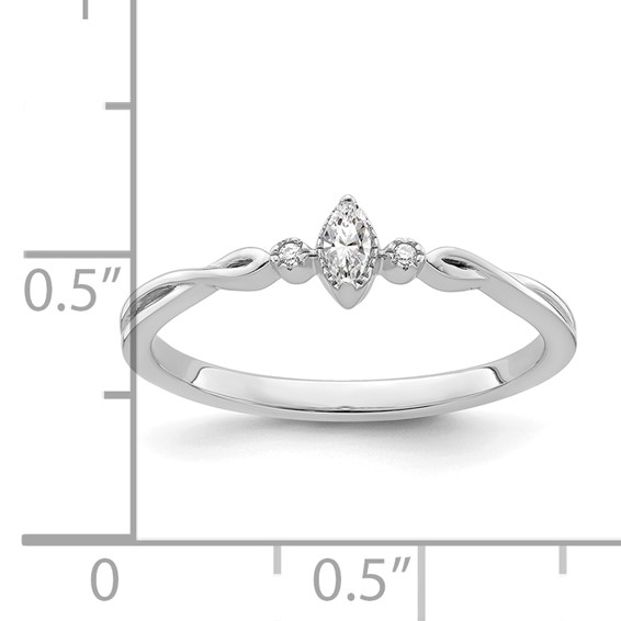 14k White Gold Beaded Edge Petite 3-Stone 1/15 carat Marquise Diamond Complete Promise/Engagement Ring