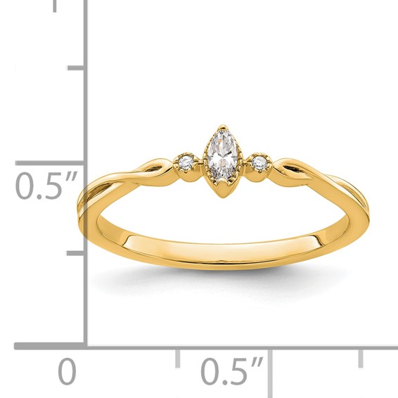 14k Beaded Edge Petite 3-Stone 1/15 carat Marquise Diamond Complete Promise/Engagement Ring