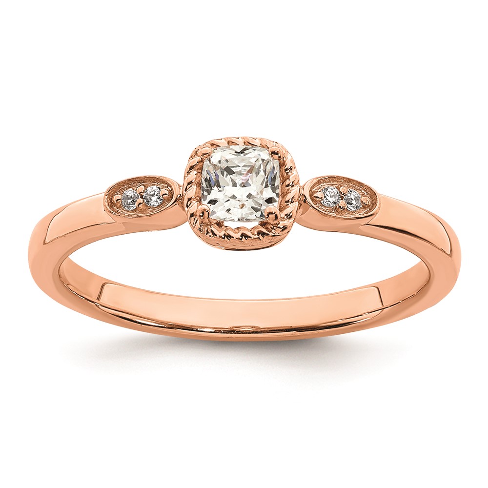 14k Rose Gold Rope Edge Petite 1/4 carat Cushion-cut Diamond Complete Promise/Engagement Ring