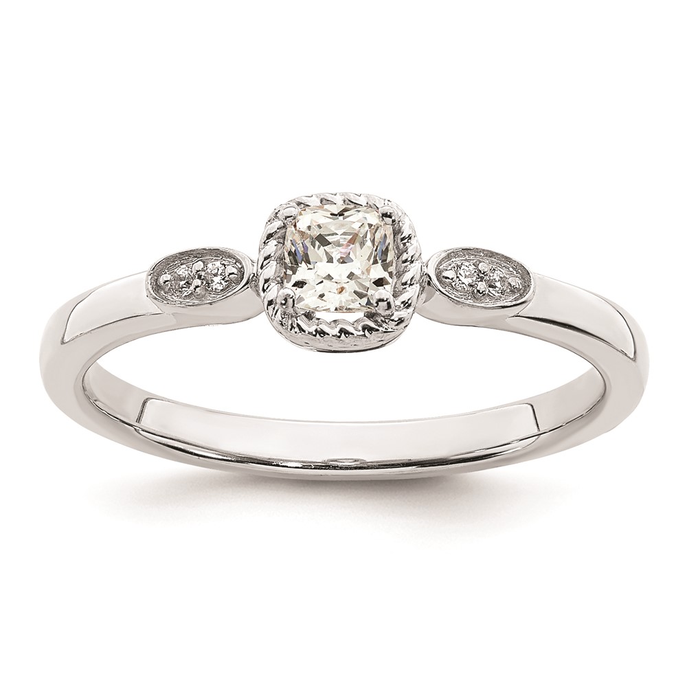 14k White Gold Rope Edge Petite 1/4 carat Cushion-cut Diamond Complete Promise/Engagement Ring