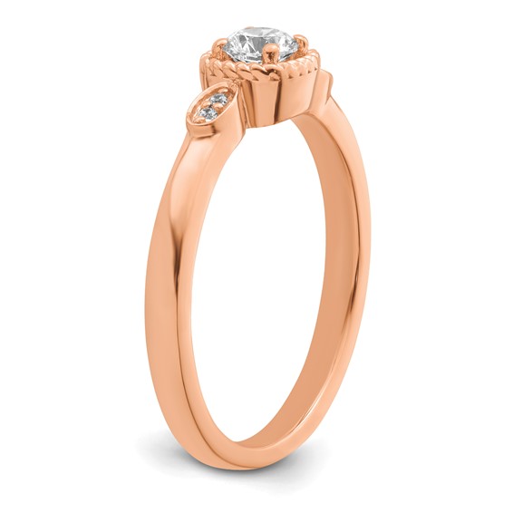 14k Rose Gold Rope Edge Petite 1/4 carat Round Diamond Complete Promise/Engagement Ring
