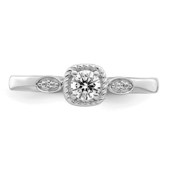 14k White Gold Rope Edge Petite 1/4 carat Round Diamond Complete Promise/Engagement Ring