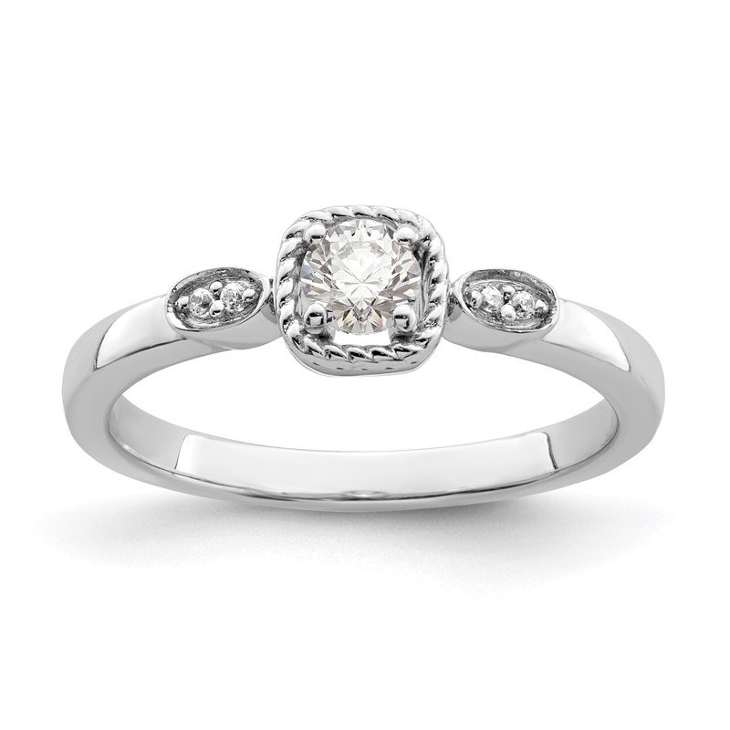 14K White Gold First Promise Lab Grown VS/SI+ G+ Dia Rope Edge Comp Eng Rin
