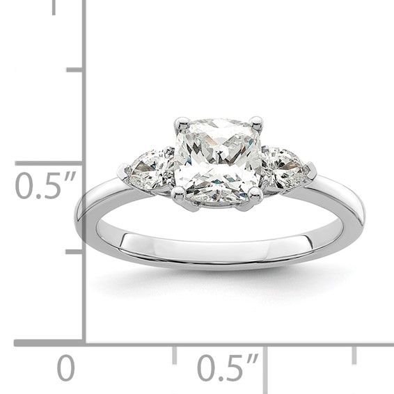 14k White Gold 3 Stone Pear/Cushion Semi-Mount Including 2-Pear Side Stones Dia Ring