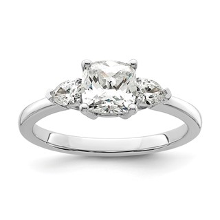 14k White Gold 3 Stone Pear/Cushion Semi-Mount Including 2-Pear Side Stones Dia Ring