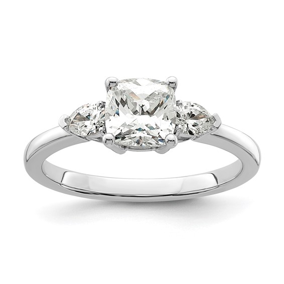 14k White Gold 3 Stone Pear/Cushion Semi-Mount Including 2-Pear Side Stones Dia Ring