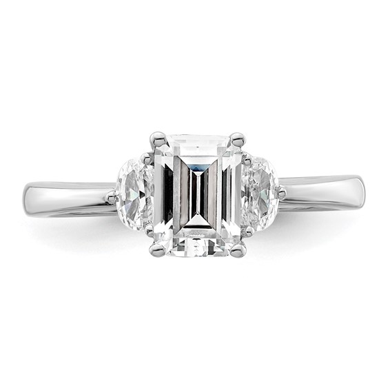 14k White Gold 3 Stone Half Moon/Emerald Semi-Mount Including 2-Half Moon Side Stones Dia Ring