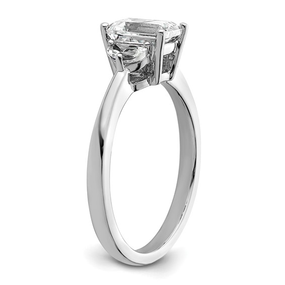 14k White Gold 3 Stone Half Moon/Emerald Semi-Mount Including 2-Half Moon Side Stones Dia Ring