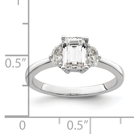 14k White Gold 3 Stone Half Moon/Emerald Semi-Mount Including 2-Half Moon Side Stones Dia Ring