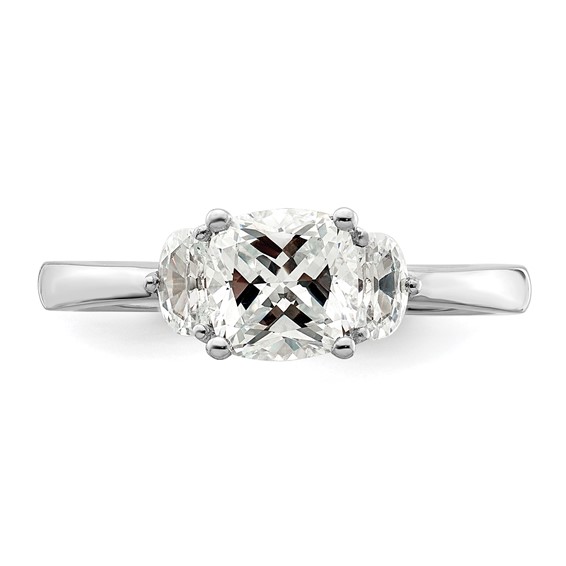14k White Gold 3 Stone Half Moon/Cushion Semi-Mount Including 2-Half Moon Side Stones Dia Ring