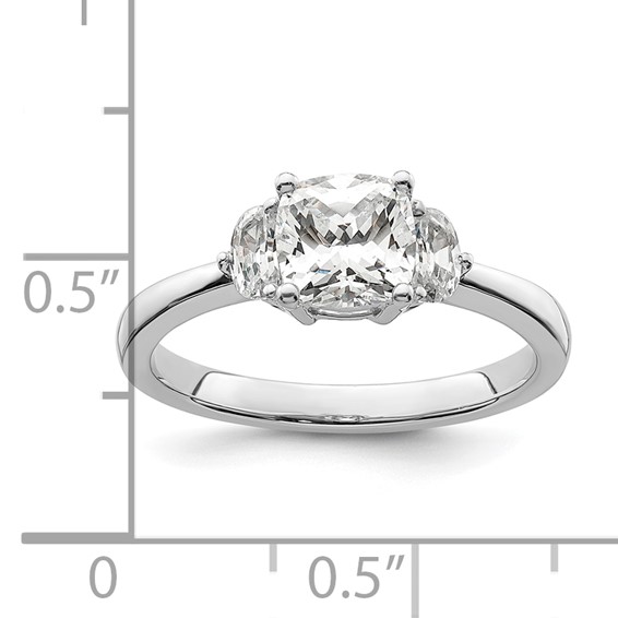 14k White Gold 3 Stone Half Moon/Cushion Semi-Mount Including 2-Half Moon Side Stones Dia Ring