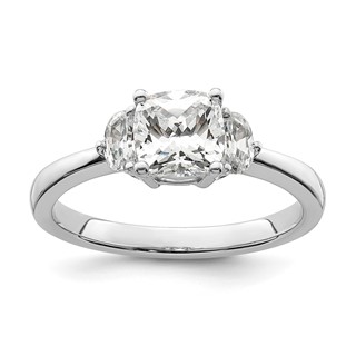 14k White Gold 3 Stone Half Moon/Cushion Semi-Mount Including 2-Half Moon Side Stones Dia Ring