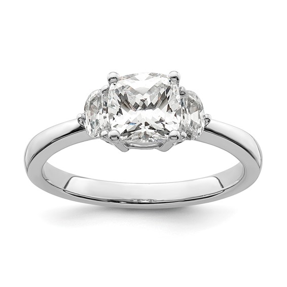14k White Gold 3 Stone Half Moon/Cushion Semi-Mount Including 2-Half Moon Side Stones Dia Ring