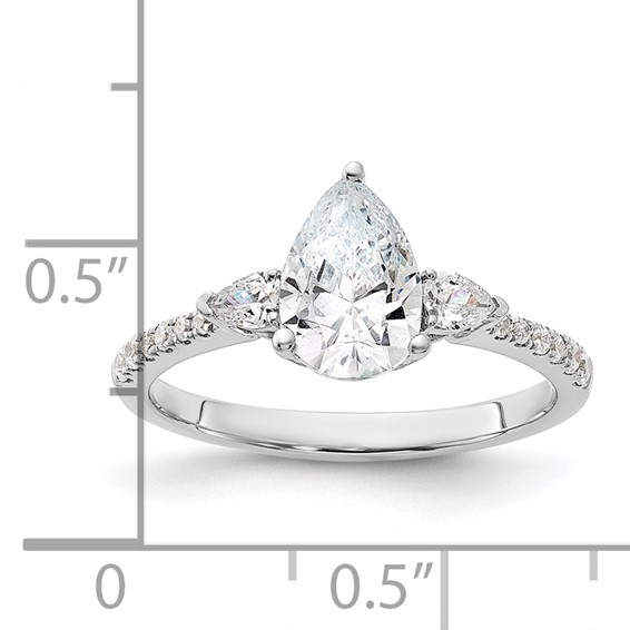 14k White Gold 3 Stone Pear/Pear Center Semi-Mount Including 2-Pear Side Stones Dia Ring
