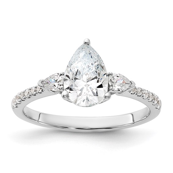 14k White Gold 3 Stone Pear/Pear Center Semi-Mount Including 2-Pear Side Stones Dia Ring