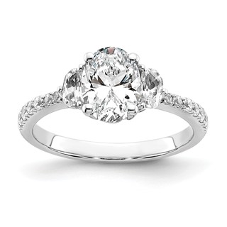 14k White Gold 3 Stone Half Moon/Oval Semi-Mount Including 2-Half Moon Side Stones Dia Ring