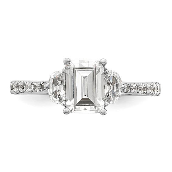 14k White Gold 3 Stone Half Moon/Emerald Semi-Mount Including 2-Half Moon Side Stones Dia Ring