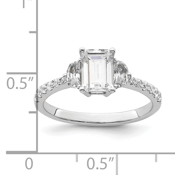 14k White Gold 3 Stone Half Moon/Emerald Semi-Mount Including 2-Half Moon Side Stones Dia Ring