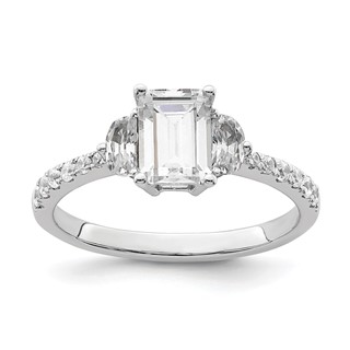 14k White Gold 3 Stone Half Moon/Emerald Semi-Mount Including 2-Half Moon Side Stones Dia Ring