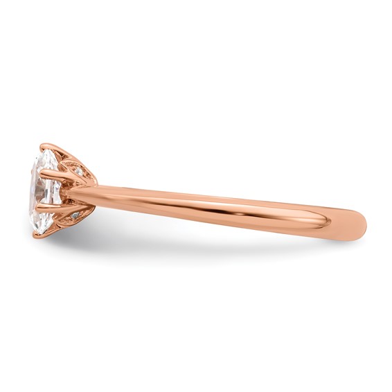 14k Rose Gold (Holds 1/2 carat (6x4mm) Oval) 6-Prong with .01 carat Diamond Leaf Design Semi-Mount Engagement Ring